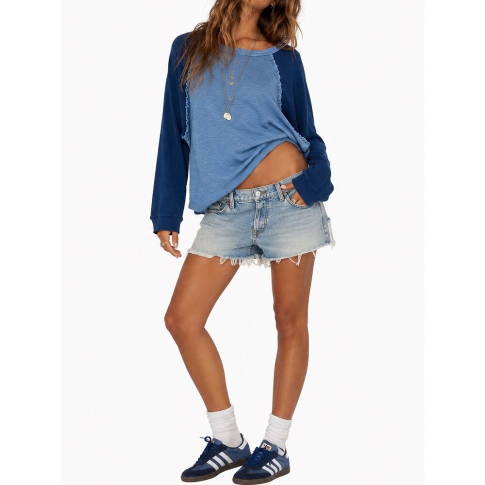 Anthropologie Pilcro Two-Tone Blue Raglan Long Sleeve Top Size XL
